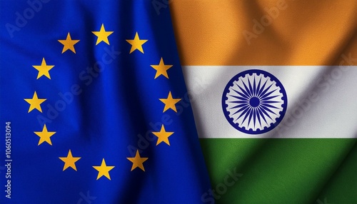 インドの国旗と欧州旗。(India flag and Europe flag.)
