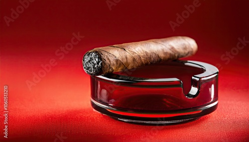 Cigar in ashtray in a red background photo