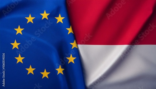 インドネシアの国旗と欧州旗。(Indonesia flag and Europe flag.)
