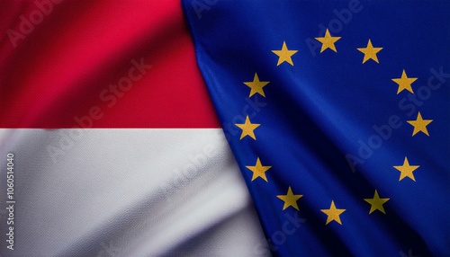 インドネシアの国旗と欧州旗。(Indonesia flag and Europe flag.)

