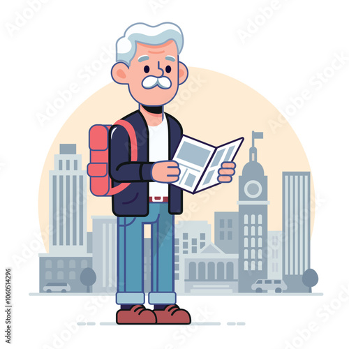 Elderly Person Traveling in Foreign Country