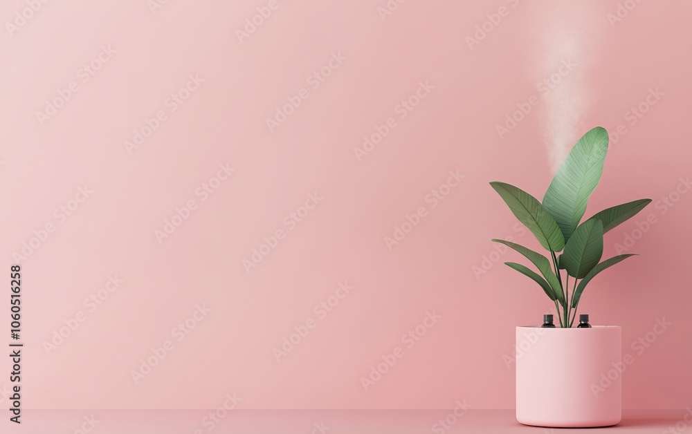 A minimalist pink background features a lush green plant in a pastel pot, creating a calming, serene atmosphere. A minimalist pink background features a lush green plant in a pastel pot, creating a calming, serene atmosphere.