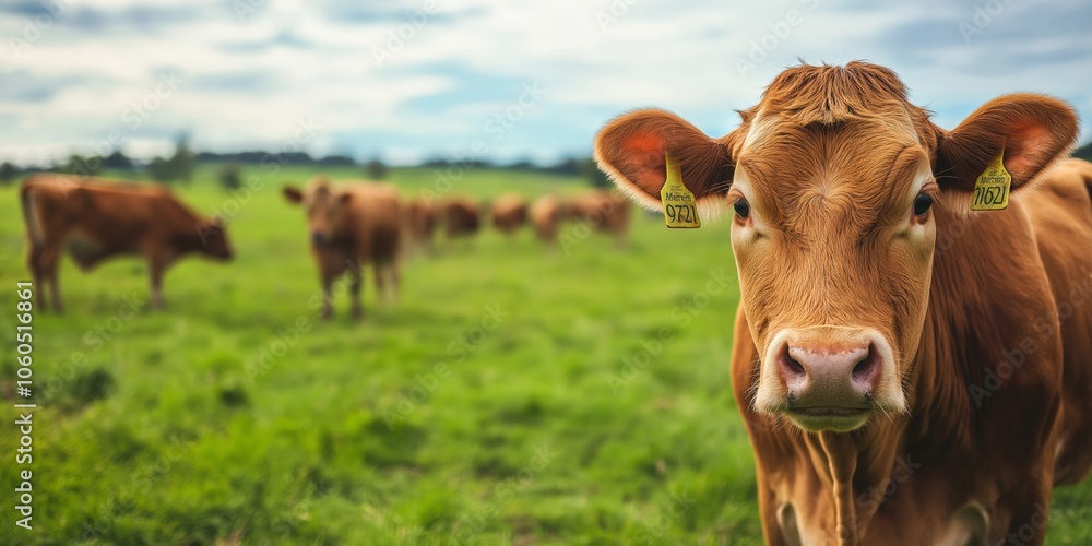 A herd of brown cows peacefully graze in an expansive green countryside, set against a backdrop of open sky. A herd of brown cows peacefully graze in an expansive green countryside, set against a backdrop of open sky.