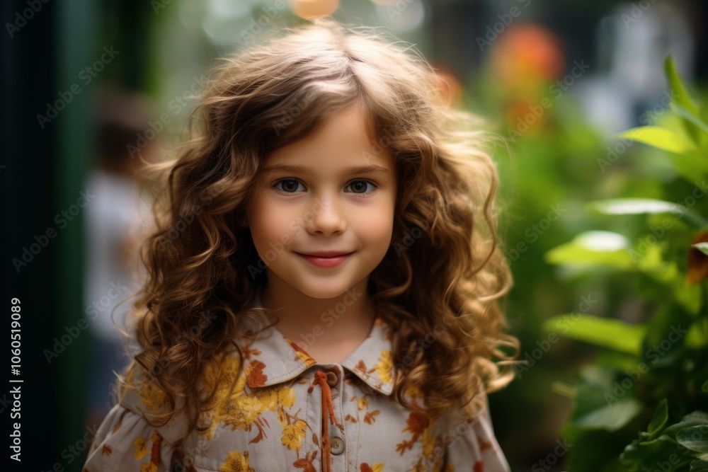 Portrait of a cute little girl with curly hair in the park Portrait of a cute little girl with curly hair in the park