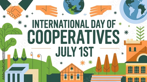 International Day of Cooperatives with Handshake and Globe Illustration