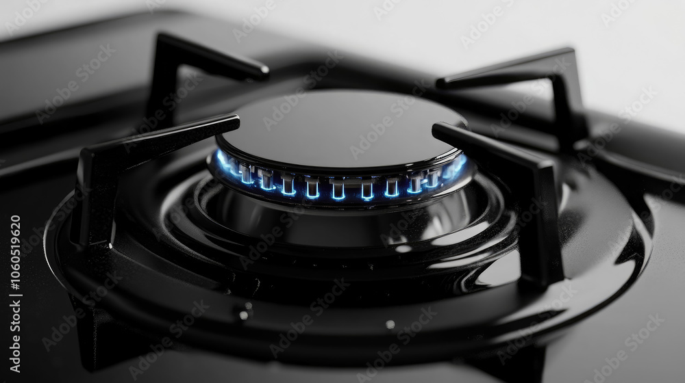 close-up of working gas stove on white background, burning fire, hot flame, natural resource, energy, power engineering, cooking, culinary close-up of working gas stove on white background, burning fire, hot flame, natural resource, energy, power engineering, cooking, culinary