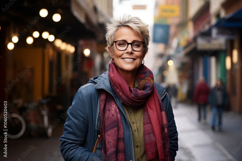 Portrait of a smiling senior woman with eyeglasses in the city Portrait of a smiling senior woman with eyeglasses in the city