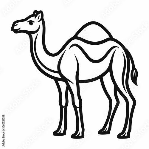 Bold Camel Line Art on White Background