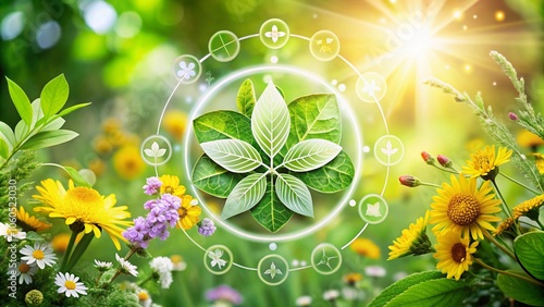 Double Exposure Photography of Latex Free Icon Vector with Nature Elements, Health Safety Symbols, and Medical Graphics for Allergy Awareness and Eco-Friendly Products photo