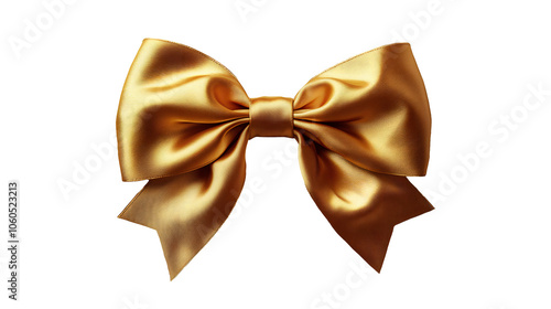 Elegant gold ribbon bow on transparent background. Generative AI