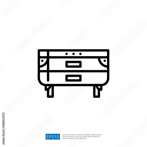 A simple line drawing of a kitchen cabinet with drawers, designed for storage and organization in culinary spaces.