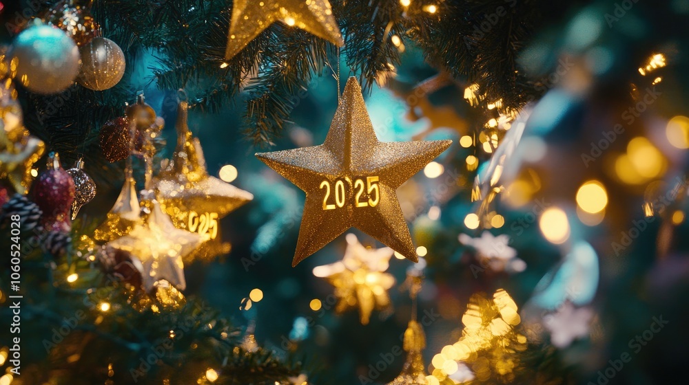 Classic Gold Star Ornament on Green Background Classic Gold Star Ornament on Green Background