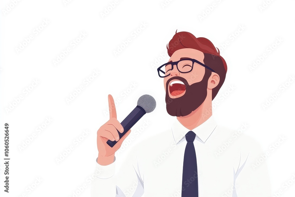 Singing Character with Microphone in Flat Style Illustration Singing Character with Microphone in Flat Style Illustration