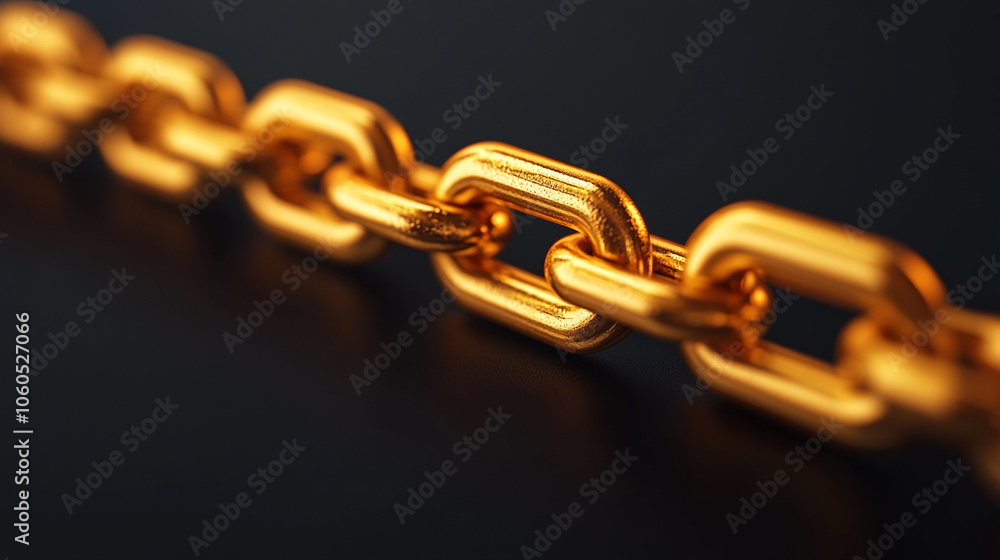 Golden chain link on dark background, ideal for industrial and jewelry themes. Golden chain link on dark background, ideal for industrial and jewelry themes.