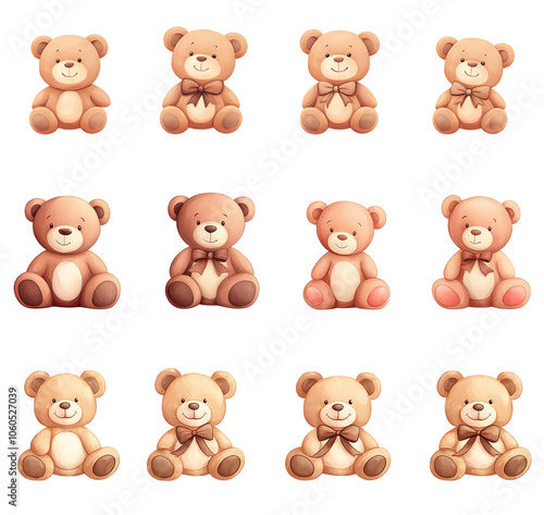 Wallpaper Mural A collection of cute teddy bears in various poses, isolated on a white background. transparent background Torontodigital.ca