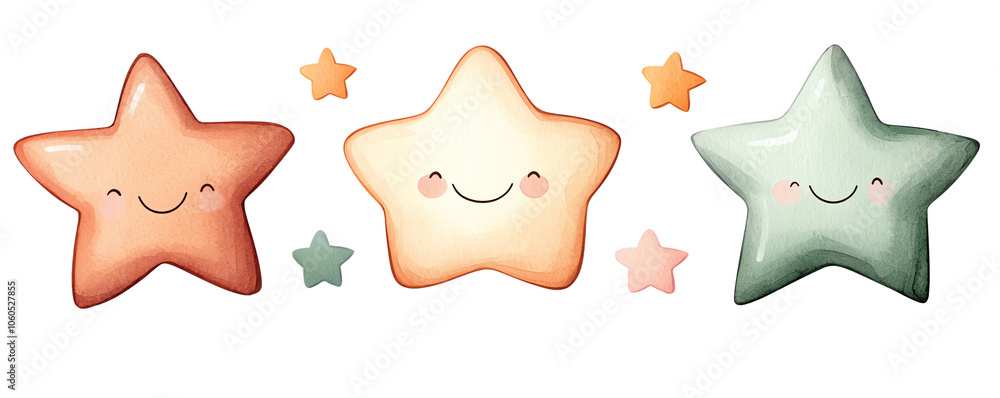 Cute smiling stars, colorful design, white isolated background transparent background Cute smiling stars, colorful design, white isolated background transparent background