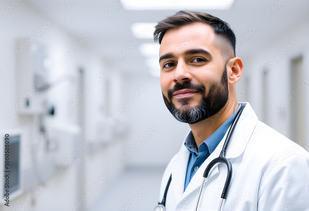 male doctor with stethoscope in a hospital male doctor with stethoscope in a hospital