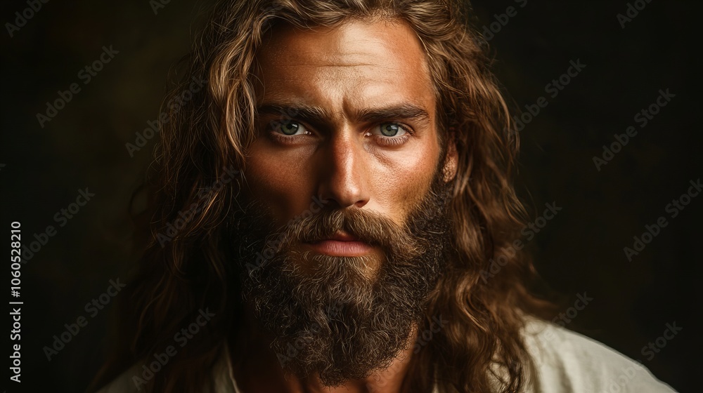closeup portrait of a handsome, long-haired bearded man closeup portrait of a handsome, long-haired bearded man