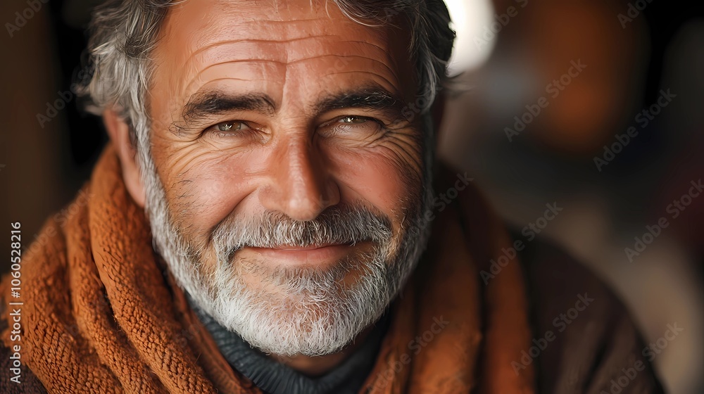 A joyful elderly man with gray hair and a cozy scarf, radiating warmth and wisdom in soft light. A joyful elderly man with gray hair and a cozy scarf, radiating warmth and wisdom in soft light.