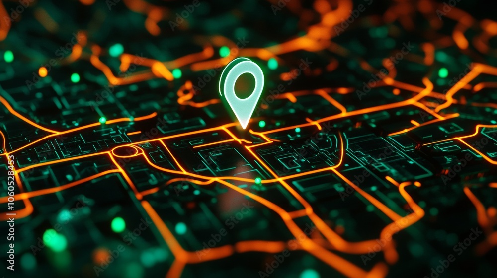 High-tech map interface with highlighted locations for navigation purposes
High-tech map interface with highlighted locations for navigation purposes