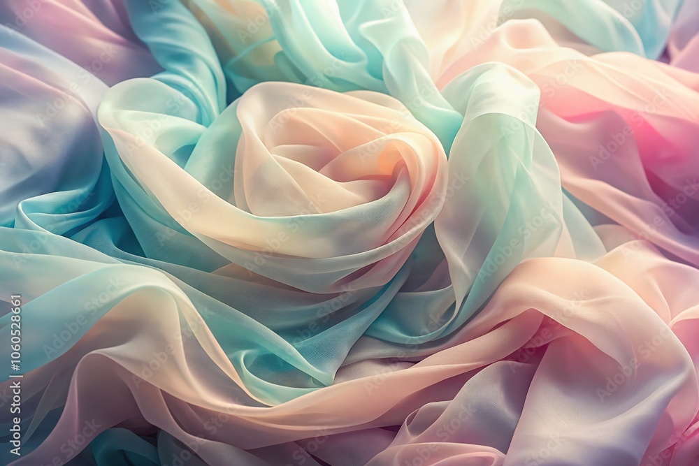 Obraz premium Elegant Abstract Soft Chiffon Texture Background for Fashion Photography, Ideal for High-End Designs, Textiles, and Visual Aesthetics, Perfect for Editorial and Advertising Use