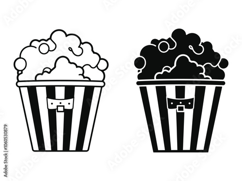 popcorn icon, fun mood, snack illustration, outline, silhouette, perfect for cinema and snack concepts.