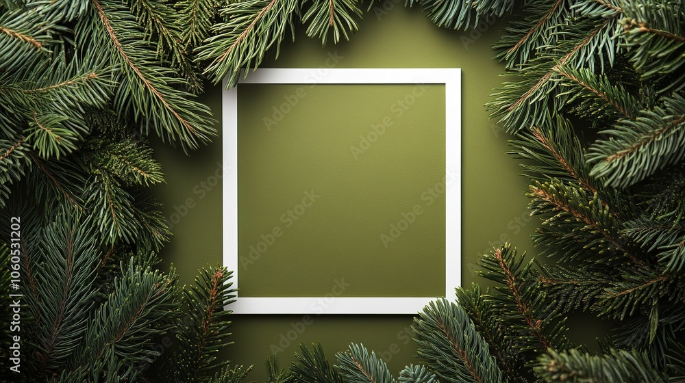 Blank frame on pine branches background with copy space Blank frame on pine branches background with copy space