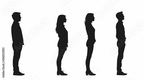 Silhouette of stand woman in black color or white background vector illustration flat design without Shadow