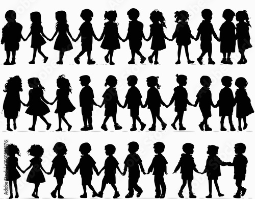 Silhouette of ,cute 10 years old kids