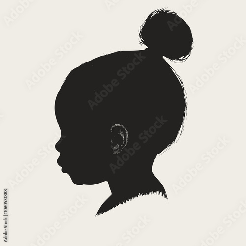 Silhouette of a baby, depicted from head to neck, gender-neutral, white background