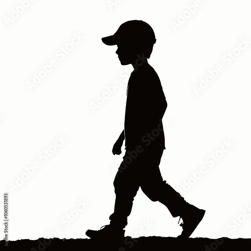 Silhouette of a boy walking from the front without a background
