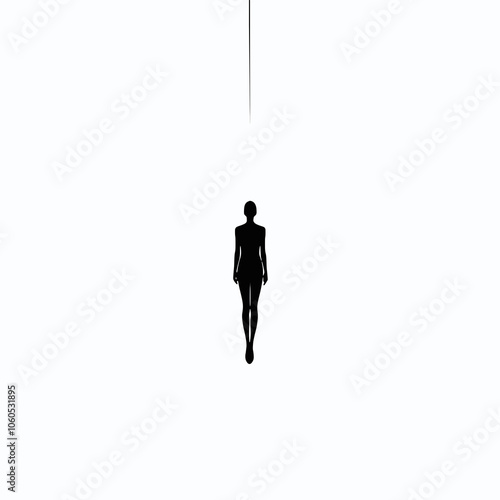 Silhouette noir qui s'élève dans les airs sur fond blanc, vecteur, minimal