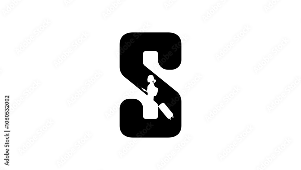 s letter, travel agency emblem, black isolated silhouette s letter, travel agency emblem, black isolated silhouette