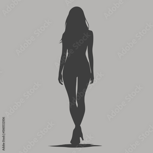 Silhouette of stand woman in black color or white background vector illustration flat design without Shadow