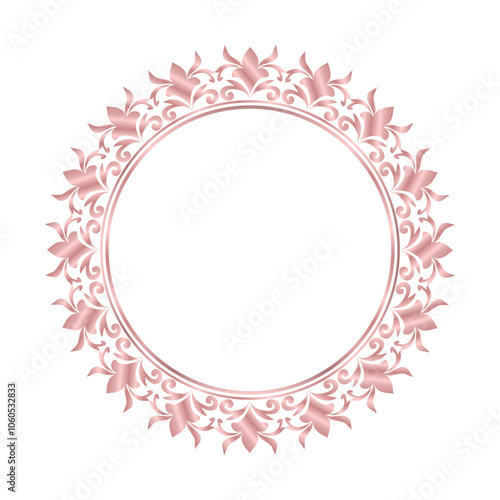 Damask Round Wreath rose gold circular round ornament floral Abstract pattern, Classic Victorian traditional style, illustration Vintage Design, Floral frames, Mandala, Antique, Moroccan frame