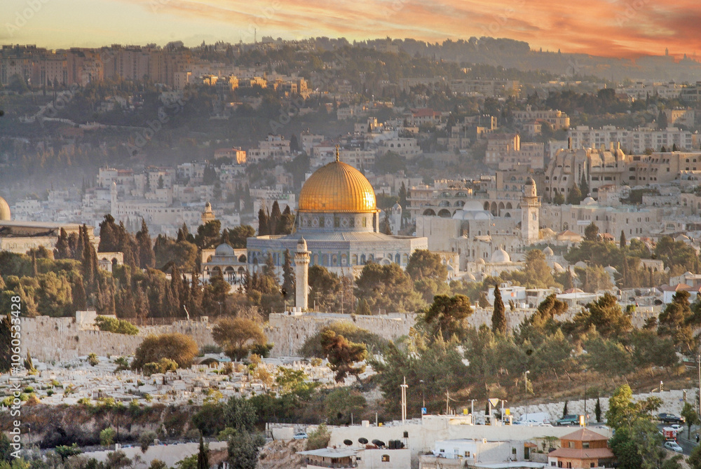 Fototapeta premium View of Jerusalem from of Mount Scopus. From 1967 the Mount Scopus was incorporated to Israel and lies within the municipal boundaries of the city of Jerusalem. 2016