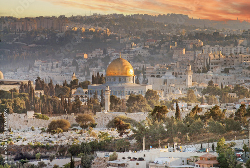 View of Jerusalem from of Mount Scopus. From 1967 the Mount Scopus was incorporated to Israel and lies within the municipal boundaries of the city of Jerusalem. 2016 photo