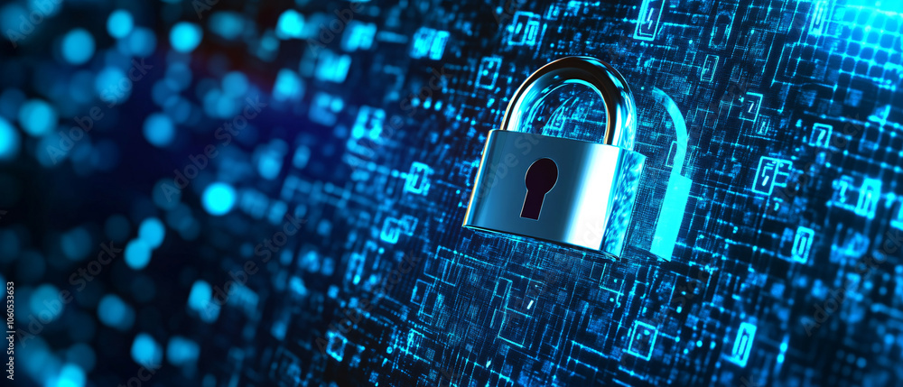 Cyber Security Concept with Padlock on Digital Background Cyber Security Concept with Padlock on Digital Background
