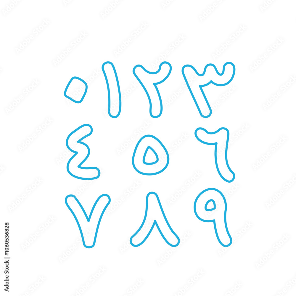 Fototapeta premium Arabic numbers vector graphics outline, islamic numeral vector set