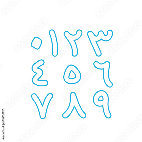 Arabic numbers vector graphics outline, islamic numeral vector set