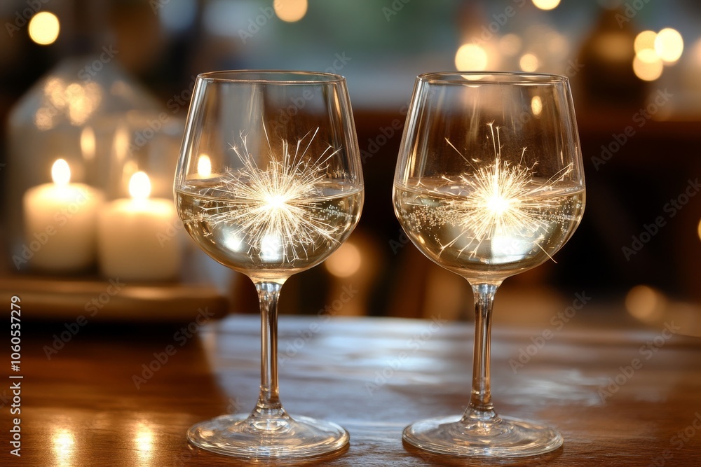Sparkling Celebration: Two Wine Glasses with Sparklers Sparkling Celebration: Two Wine Glasses with Sparklers