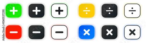 Math icon set. Design for app icons. Button template. Vector illustration. 
