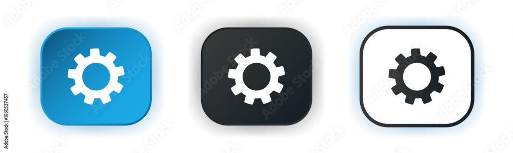 Gear icon set. Settings concept. Design for app icons. Button template. Vector illustration. Gear icon set. Settings concept. Design for app icons. Button template. Vector illustration.