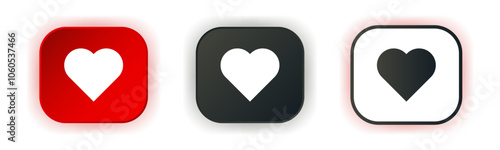 Like heart icon set. Design for app icons. Red button template.