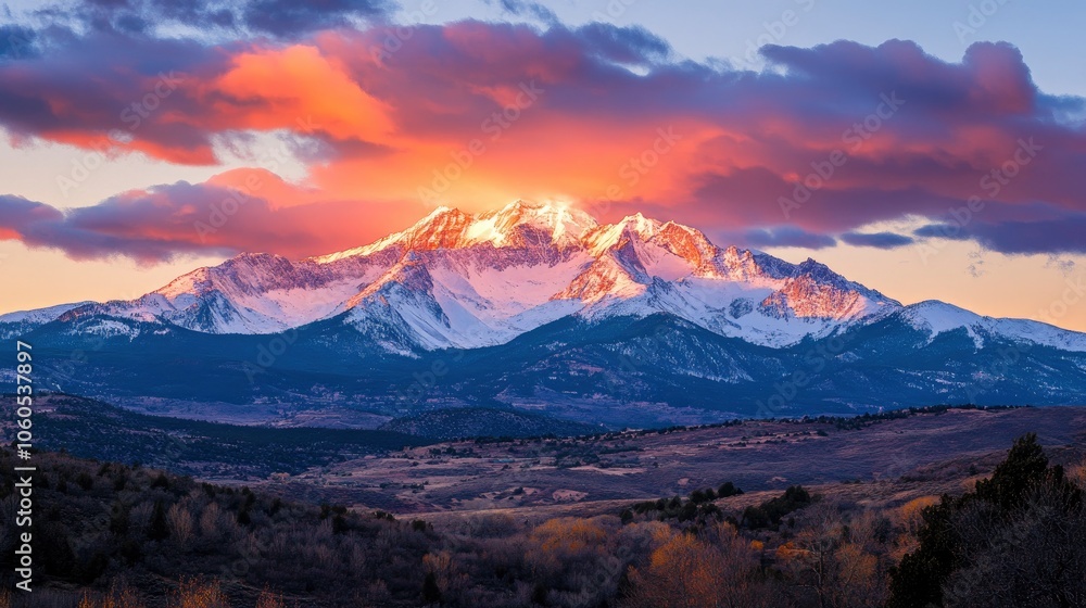 Snowcapped mountains at sunset Snowcapped mountains at sunset