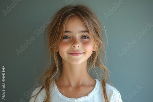 a portrait view of a joyful young portuguese girl ultrarealistic and candid perfect for a social media avatar against a plain solid background