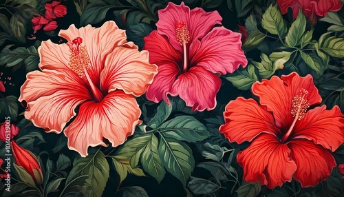 Wallpaper Mural Radiant Hibiscus Flower Pattern Torontodigital.ca