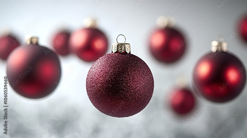 Red Christmas balls in air with soft background Red Christmas balls in air with soft background