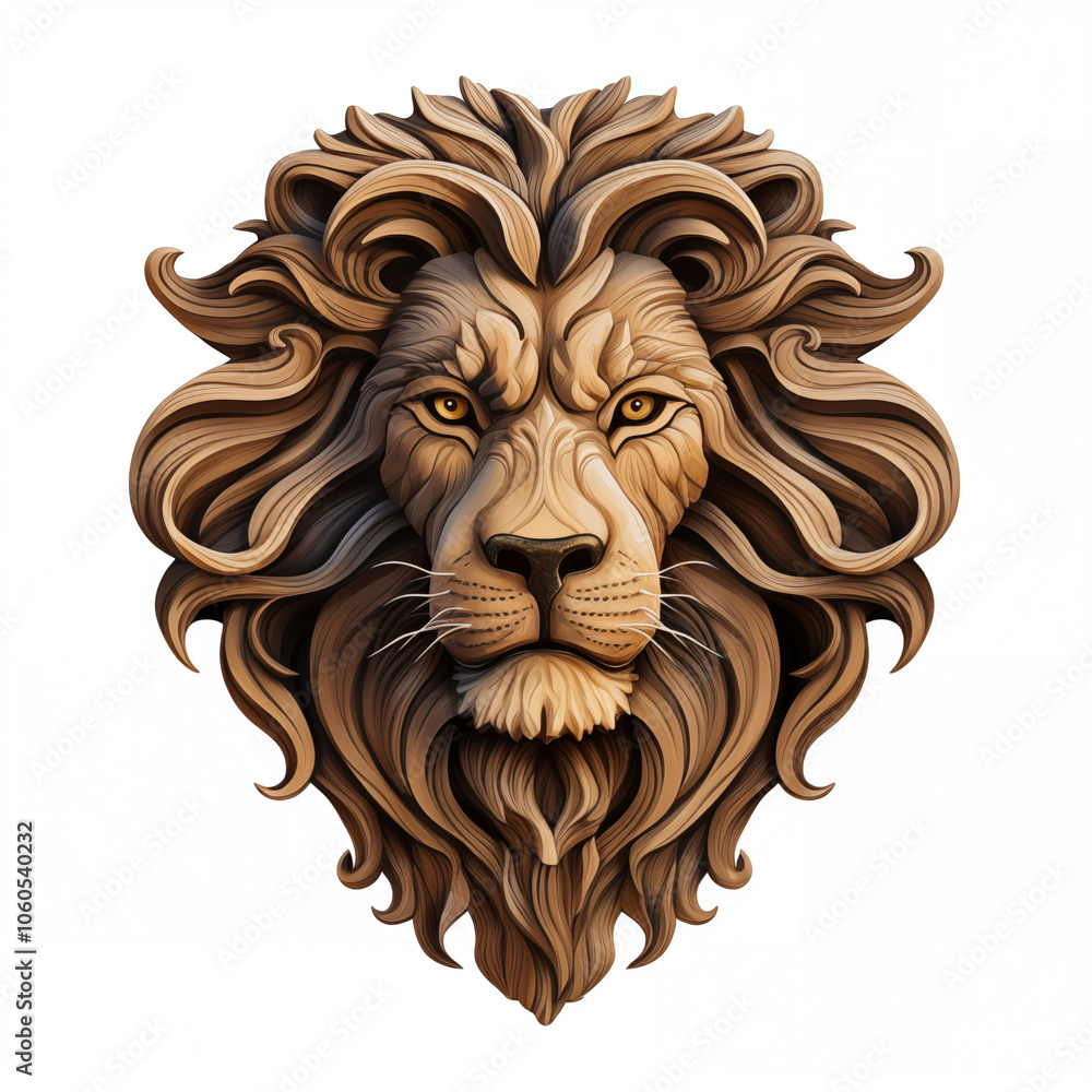 A detailed wooden lion's head with intricate mane design showcasing artistic craftsmanship A detailed wooden lion's head with intricate mane design showcasing artistic craftsmanship