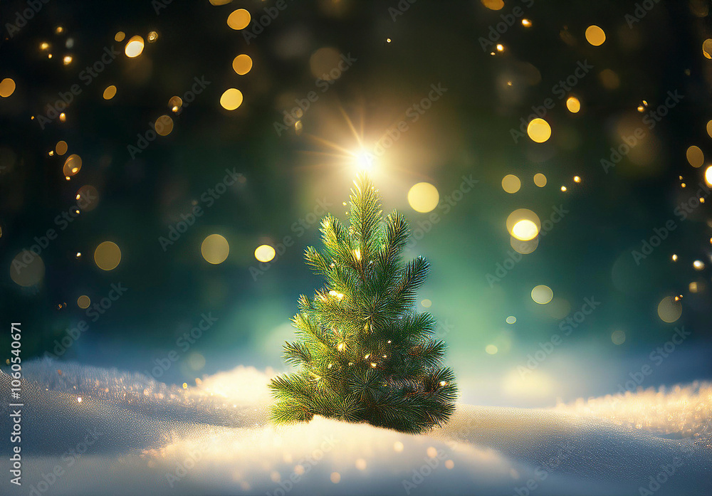 Naklejka premium Small fir tree with glitter background